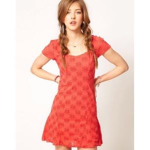 Muted orange/pink free people floral lace dress